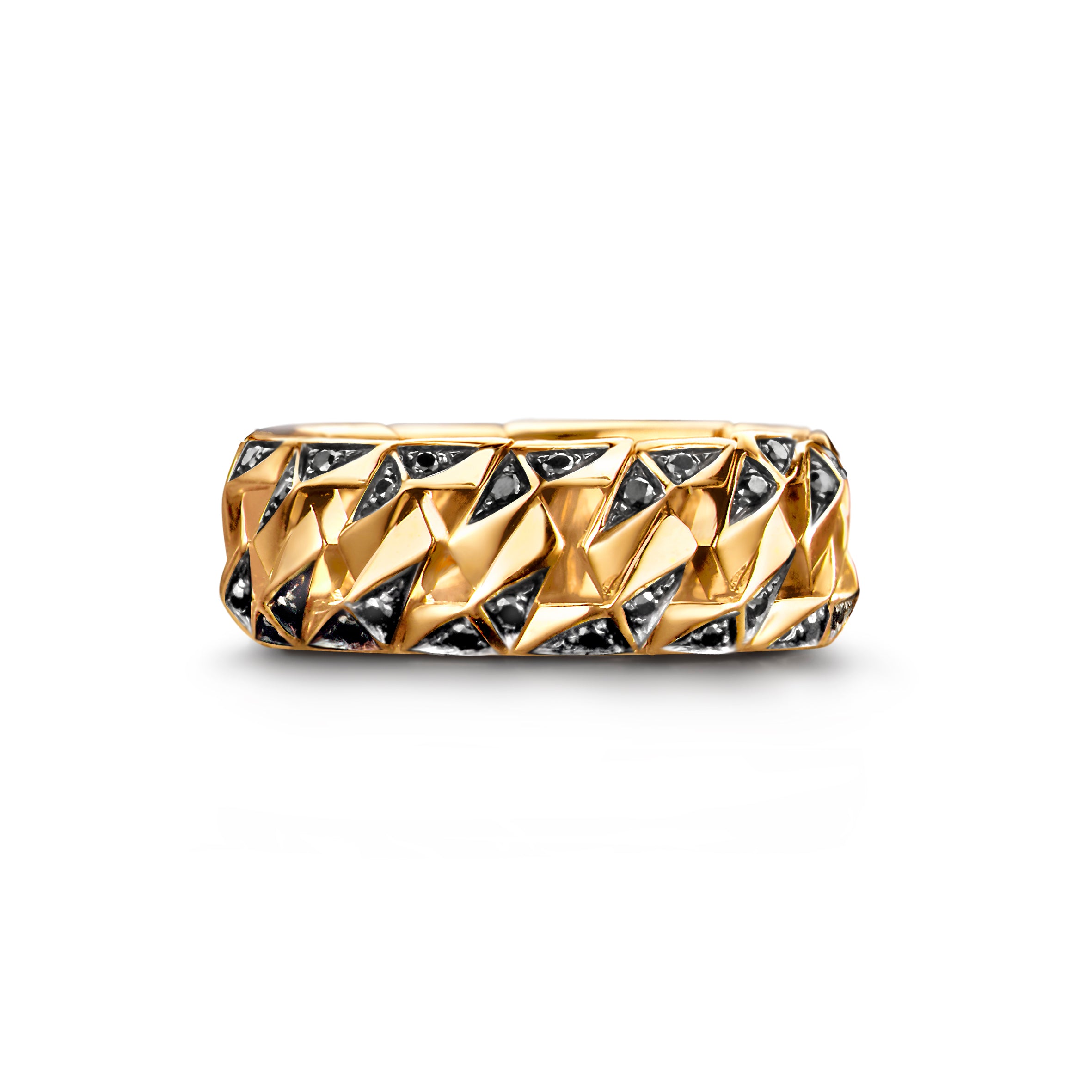 BOND SIGNATURE RING IN YELLOW GOLD WITH BLACK DIAMONDS
