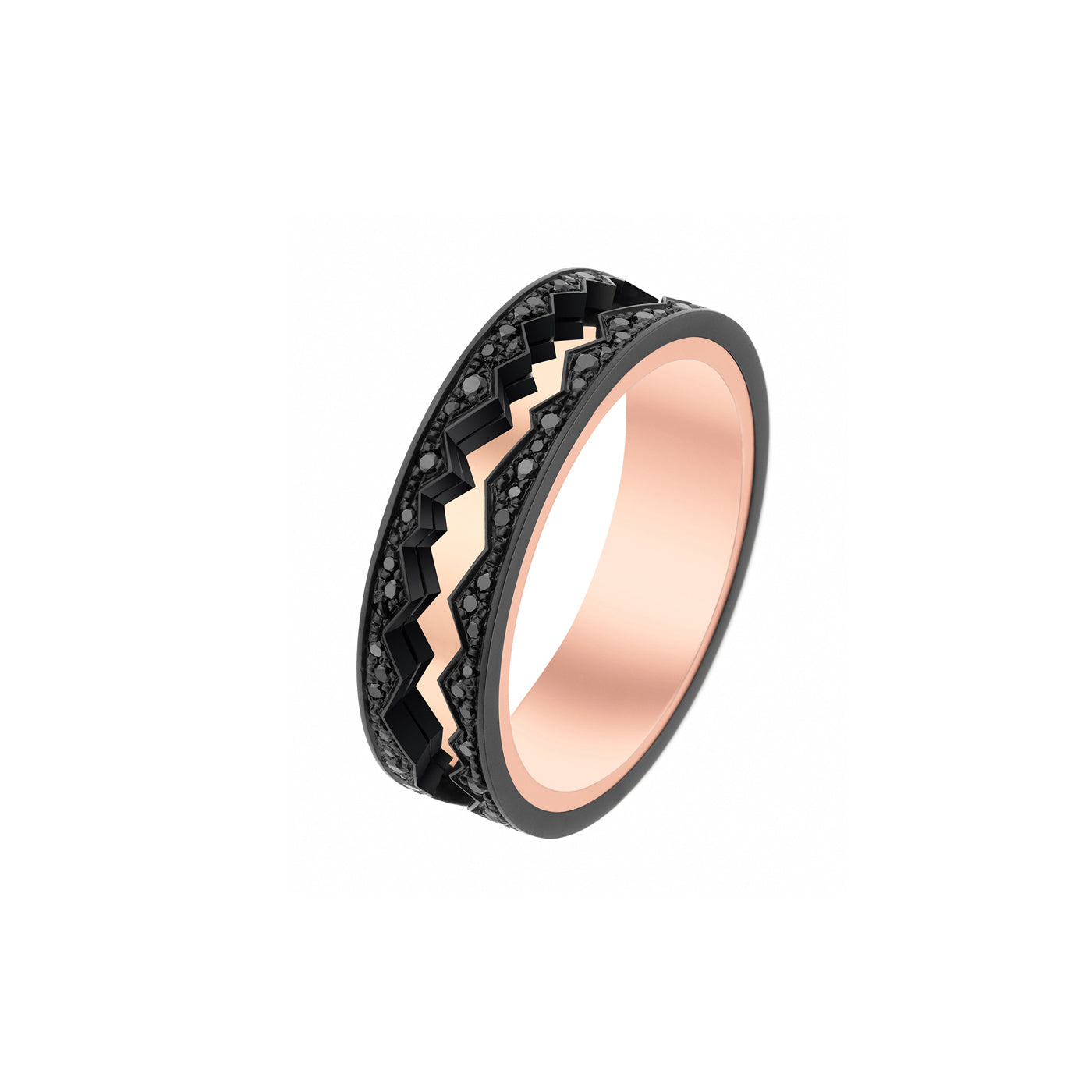 CAPTURE IN MOTION PINK GOLD AND BLACK GOLD BLACK DIAMOND RING