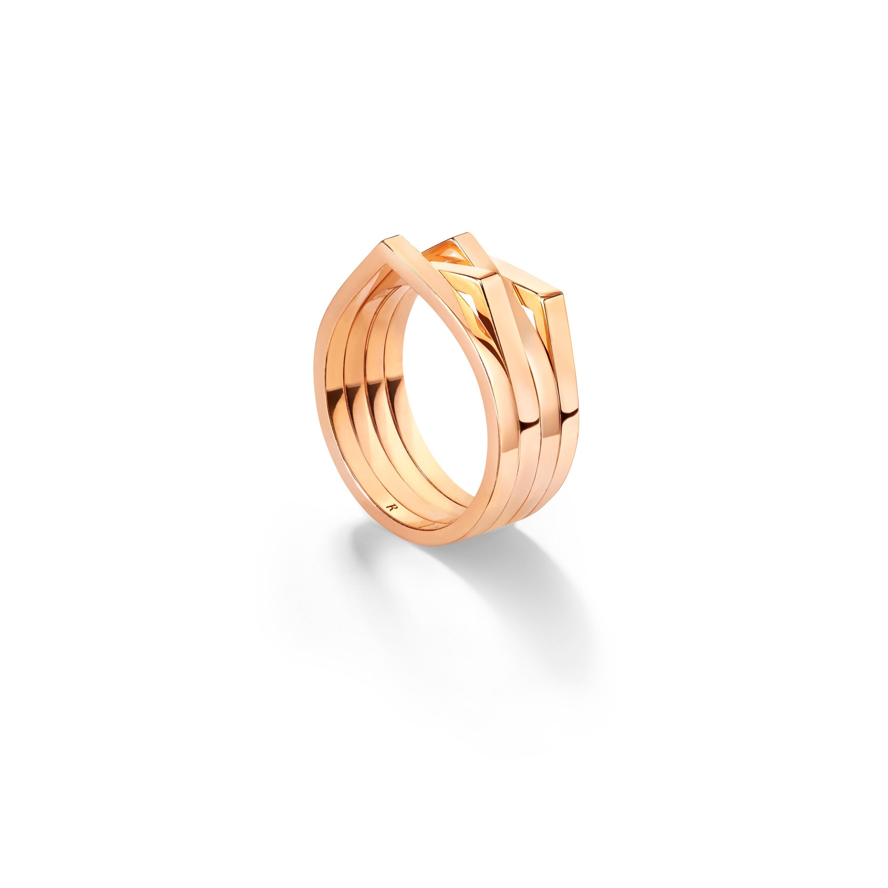 Antifer plain gold 4 rows ring in pink gold