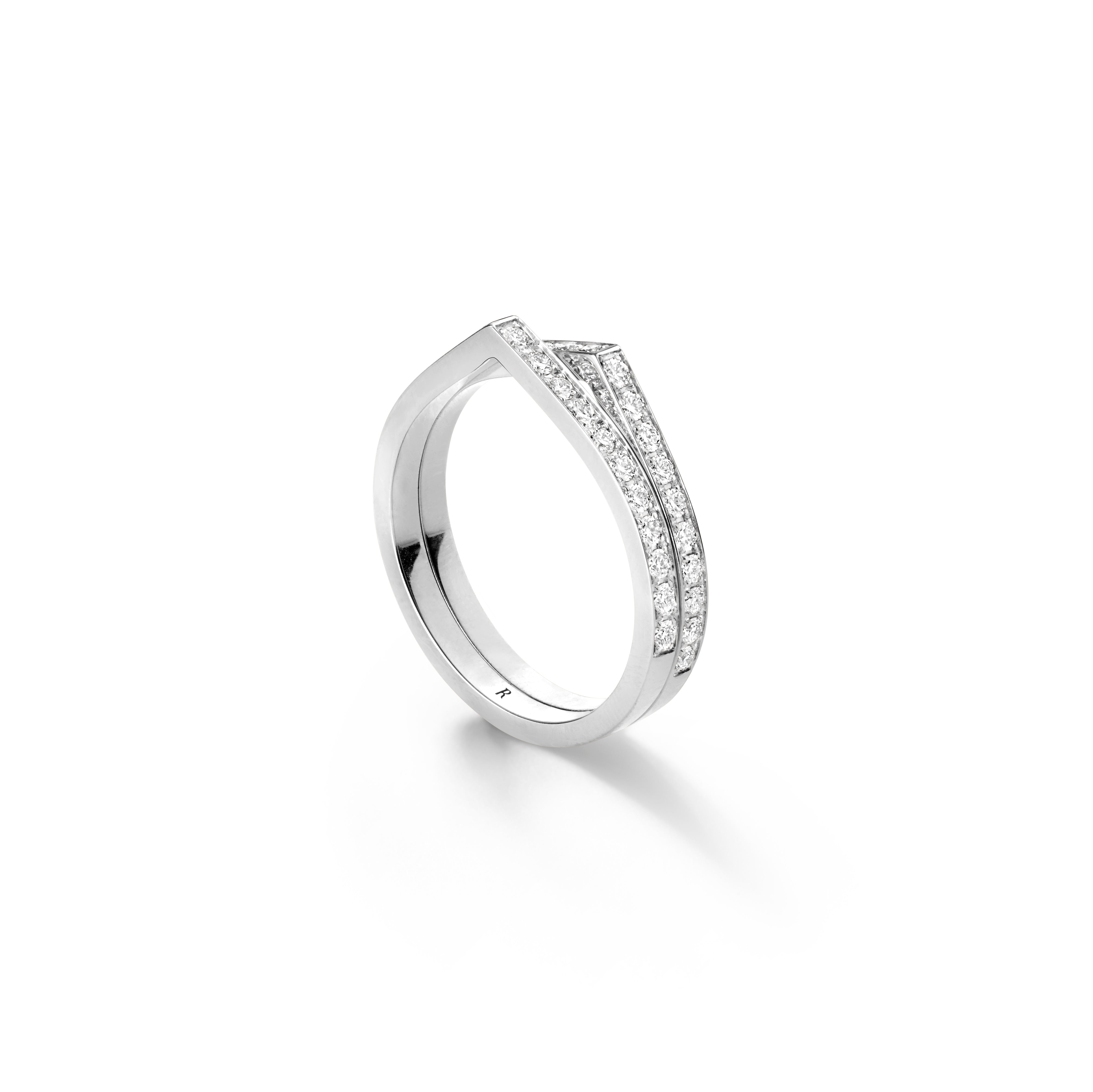 Antifer 2 rows ring in white gold paved with diamonds