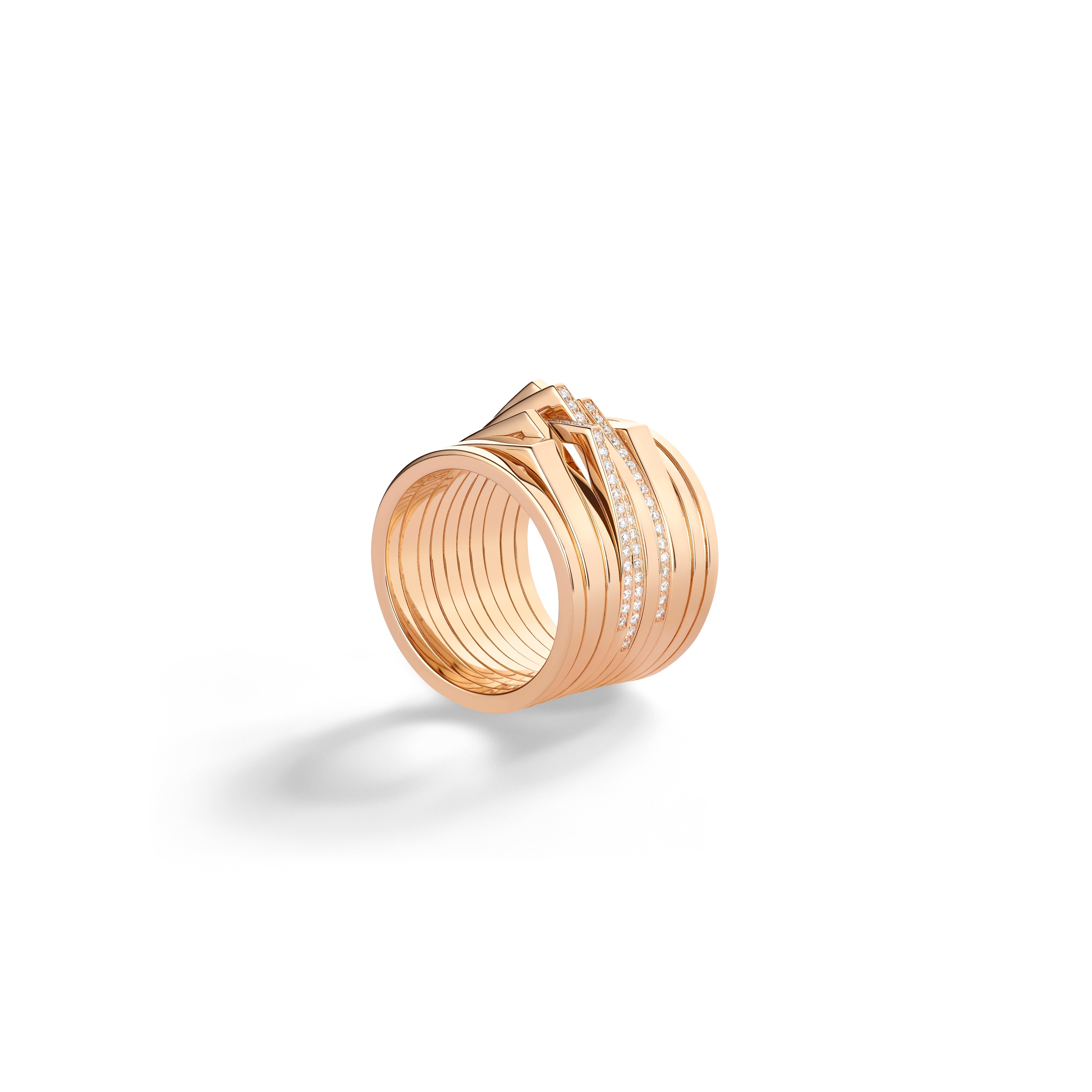 Antifer 10 rows ring in pink gold paved with diamonds